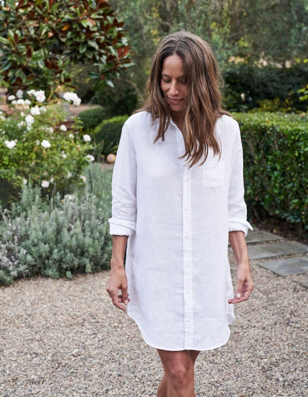 Frank & Eileen Shirt Dress Womens L White Mary 100% Linen Pocket Button Down